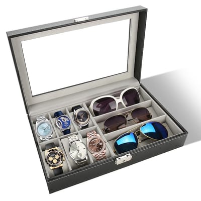 Dailygoody - Brilhouder - Organizer - Opbergdoos met 9 compartimenten - Wit - Horloge- en brillenetui - Geschikt voor Dames en Mannen - Modern ontwerp