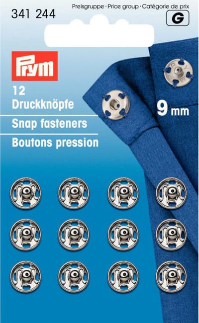 Aannaaidrukknopen 9 mm zilverkleurig 12 st.
