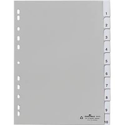 DURABLE PP-indexbladen met verwisselbare tabs, cijfers 1-10, grijs