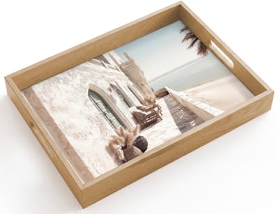Dienblad hout 40x30 cm - Schootdienblad - Terras - Stoelen - Strand - Beige - Borrelplank rechthoek - Plateau dienbladen