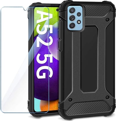 Hoesje Geschikt Voor Samsung Galaxy A52 5G Hoesje Schokbestendig Hybride hoesje rugged case Zwart - Galaxy A52 1x Screenprotector
