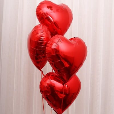 Hartjes Ballonnen Rood 5 Stuks | Folie Ballonnen set voor Valentijnsdag | Helium Ballon | Party Feest Blonnen | Romantische Versiering - 45cm