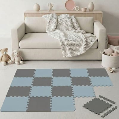 18-delige Kinder Puzzelmat - TÜV-getest - 30x30 cm EVA Foam Tegels met Randen - Opvouwbare Speelmat met Antislip Oppervlak - Isolerende Vloermat voor Kinderkamer