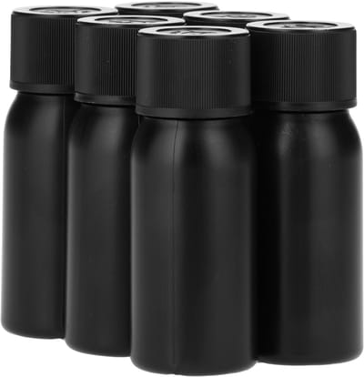 6 x 50 ml ronde fles HDPE zwart + Kindveiligedop zwart - BPA Vrij - Niet Breekbaar - Plastic Flesjes Navulbaar - Met Dop - Lege Flessen - 6 stuks.