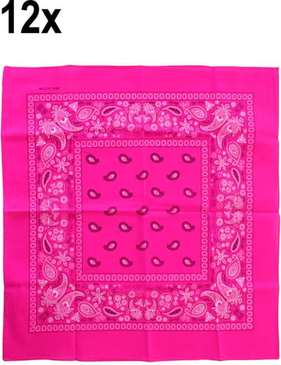 12x Luxe Zakdoek fluor roze met motief 53cm x 53cm - Koffieboon thema feest boeren zakdoek festival