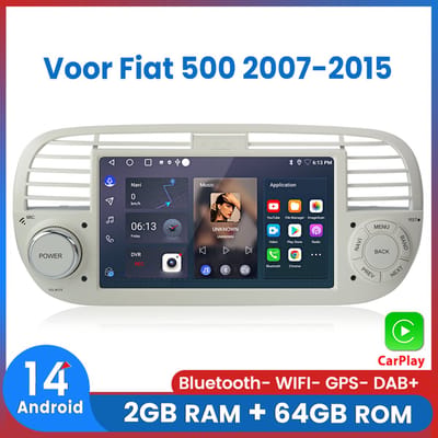 Awesafe Android 14 Autoradio - Geschikt Voor Fiat 500 2007 t/m 2015 - 2GB+64GB - Draadloos Carplay Android Auto - GPS RDS Bluetooth - Navigatie - Wit