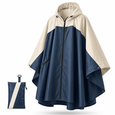 BOTC Poncho - Fietsponcho Fiets - Met Capuchon - Unisex - Dames & Heren - Waterdicht - Blauw/Room