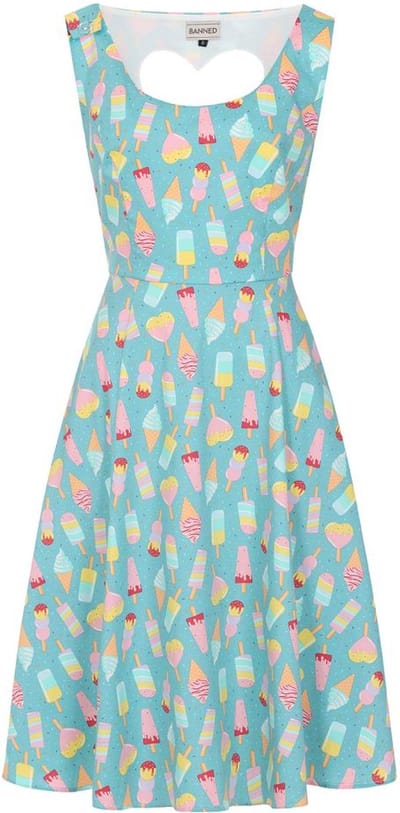 Banned - Ice Cream Heart Back Flare jurk - XL - Blauw