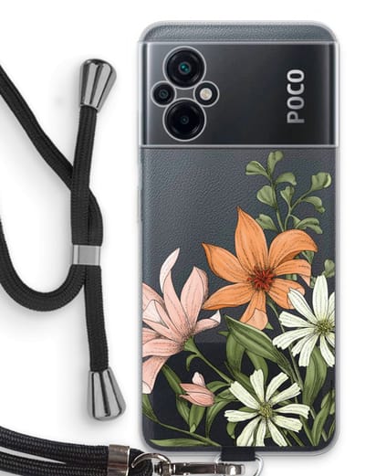 Case Company® - Hoesje met koord geschikt voor Xiaomi Poco M5 hoesje met Koord - Floral bouquet - Telefoonhoesje met Zwart Koord - Bescherming aan alle Kanten en Over de Schermrand