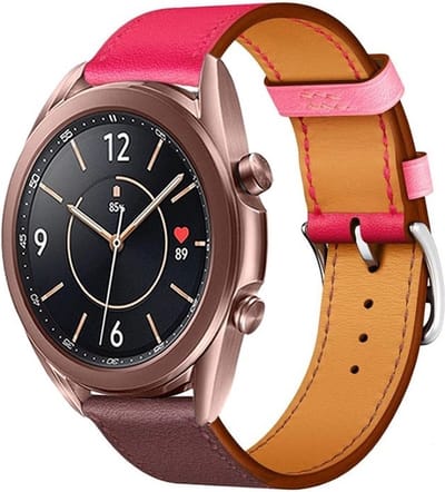 Strap-it Kunst leren smartwatch bandje - geschikt voor Samsung Galaxy Watch 3 41mm / Galaxy Watch 1 42mm / Galaxy Watch Active / Active2 40mm & 44mm / Gear Sport - knalroze/roodbruin