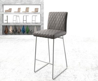 Barstoel Earnest-Flex diamant quilten sledeframe roestvrij staal antraciet vintage