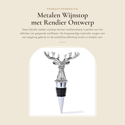 Dailygoods- Wijnstop Hoogwaardig Metaal - Wijnstopper Vacuum - Flessenstop - Wijnafsluiter - Grappige Wijnstopper - Hertenkop Design - Wijnflesstopper