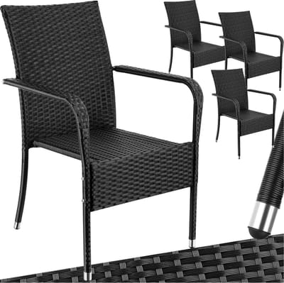 tectake® Tuinstoelen Girona - Terrasmeubilair - Set van 4 - Wicker Tuinstoel met Armleuning - Stapelbaar -Tuinset Stoelen voor Tuin, Terras of Balkon - Draagkracht 120 kg per Stoel - Verkrijgbaar in div. sets