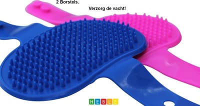 Verzorging voor Honden & Katten: 2 Borstels, Siliconen Haarborstel, Flexibele Massage Borstel, Haar- & Klittenkam, Verstelbaar, Roze & Blauw - Heble®