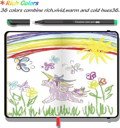 Famanu Fineliner-stiftenset, 36 kleuren viltstiften met punt van 0,4 mm, fijne punt voor het tekenen en schrijven van schetsen, dagboeken, notities, strips, kleurboek