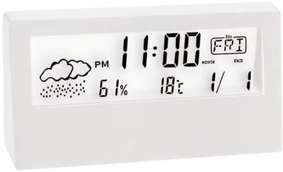 LED Thermometer en Thermo-Hygrometer met Elektronische Klok - Temperatuur- en Luchtvochtigheidsmeter met Alarm - Multifunctioneel Weerstation voor Thuis en Kantoor - Wit
