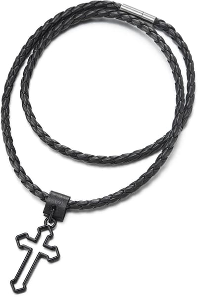 Jhubersproducts - Zwarte halsketting - Kruishanger - Zwart gevlochten leer - Unisex - Stijlvol accessoire - 100% gloednieuw - Geschikt voor dames en h