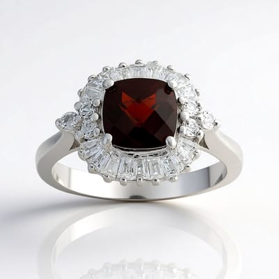 Cavill - Zilveren Ring 925 Sterling Zilver - 1,6 ct Zambia Granaat & Witte Topaas - Antieke Kussenslijping - Elegant Handgemaakt - 25x21 mm