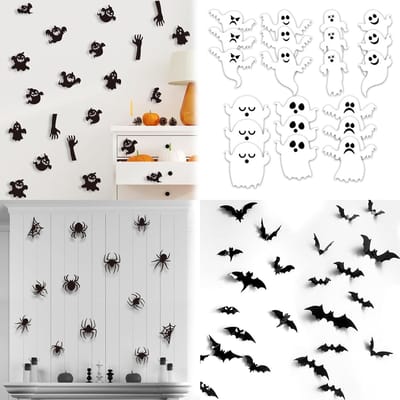 Decoratieve 3D Muurstickers met Engelen Vleermuizen voor Halloween Feest, Avondversiering en Raamdecoratie Set