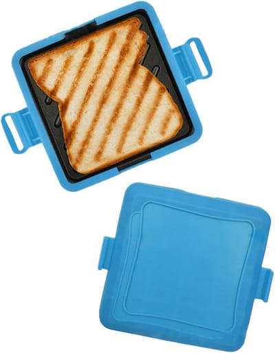 Elektrische Grill - Sandwichmaker Panini - Snel Ontbijt - Draagbaar Rookvrij - 16x14x3 cm - Blauw