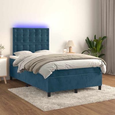 vidaXL - Boxspring - met - matras - en - LED - fluweel - donkerblauw - 120x200 - cm