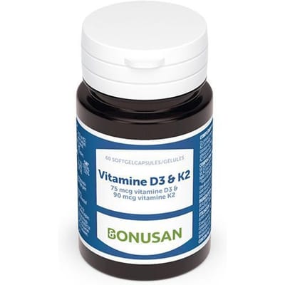 BONUSAN Vitamine D3 & K2 Forte – 60 Softgels – In Extra Vierge Olijfolie – Ondersteunt Botten, Gebit en Bloedvaten
