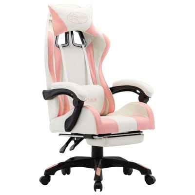 vidaXL - Racestoel - met - voetensteun - kunstleer - roze - en - wit