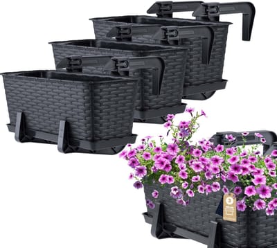 KADAX Wamat, 40 cm, set van 3, balkonbak, kunststof plantenbak voor balkon en tuin, antraciet, weerbestendig en stabiel, ideaal voor bloemen en kruiden