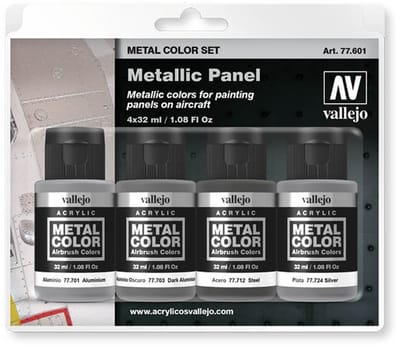 Vallejo Hobbyverf - 77601 Metallic Panel - Metal Color Set Verf set - 4x 32 ml