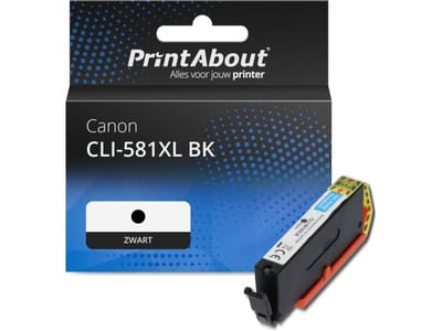 PrintAbout huismerk Inktcartridge CLI-581XL BK Zwart Hoge capaciteit Geschikt voor Canon