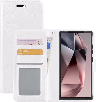 Hoesje - Met Pasjeshouder - Geschikt voor Samsung Galaxy S24 Ultra - Luxe Bookcase Portemonee - Flip Case - Kunstleer Book Case - Flipcase - Book Cover - Walletcase - Portemonneehoes - Wit