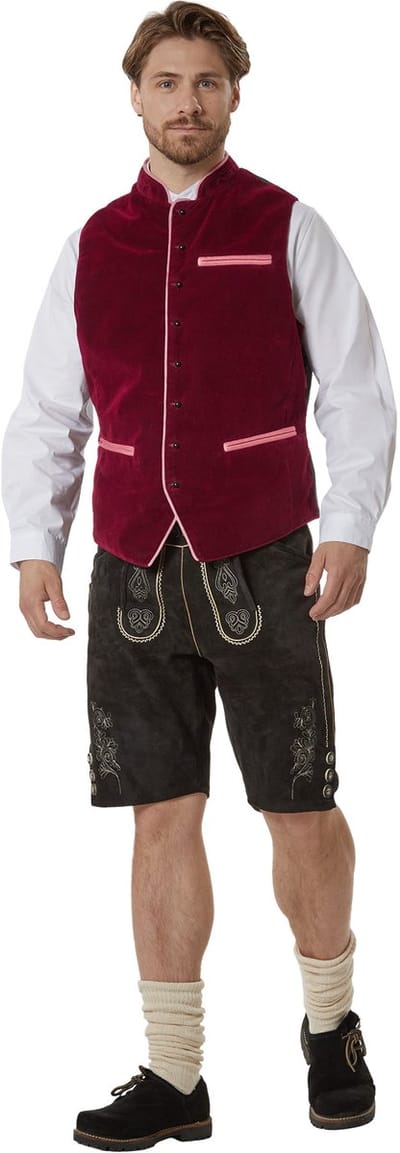dressforfun - Authentiek Trachtenvest Noah - Tiroler Herengilet - Rood - 50 - Oktoberfest Kleding Man - Herenkostuum - Verkleedkleding - Duitse Klederdracht - Carnavalskleding - Klederdrachtvest - Traditioneel Vest