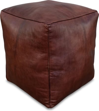Leren poef (XL) - Donkerbruin - Vierkante poef - Handgemaakt en uniek - Gevuld geleverd - Poufs&Pillows