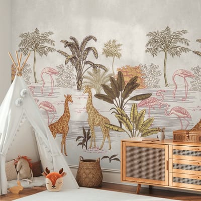 Fotobehang Profhome 398751-GU vliesbehang hardvinyl warmdruk in reliëf glad met kinder patroon mat crème beige bruin roze 1,59 m x 2,8 m