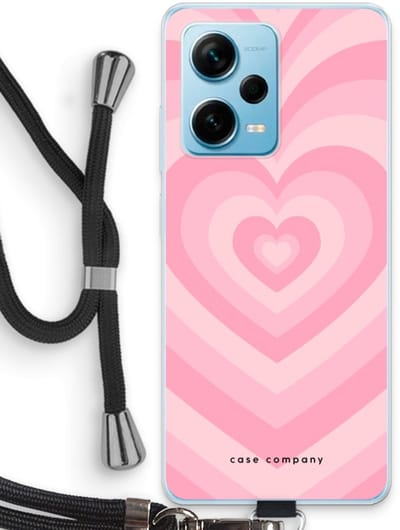 Case Company® - Hoesje met koord geschikt voor Xiaomi Redmi Note 12 Pro Plus hoesje met Koord - Hart Roos - Telefoonhoesje met Zwart Koord - Bescherming aan alle Kanten en Over de Schermrand