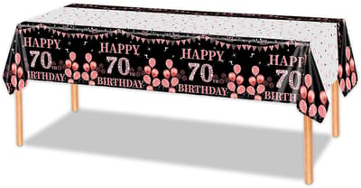 LUQ - Luxe Tafelkleed 70 Jaar Zwart Rosegoud Verjaardag Versiering Tafelloper Tafelzeil Feest Tafellaken Xl Formaat