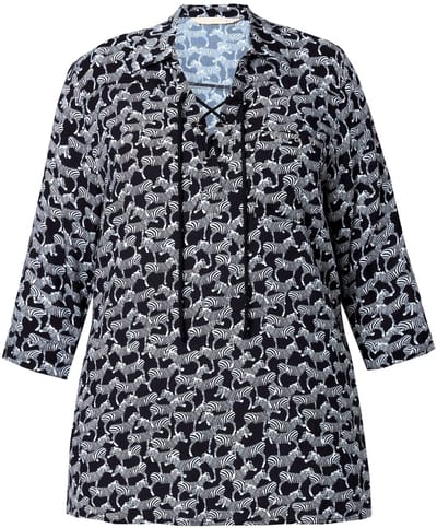 MIAMODA - Dames - Blouse A-lijn minimalistisch zebramotief - Zwart - Maat 42