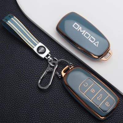 Zachte TPU Auto Sleutelhoes Cover voor Chery Omoda C5 E5 C9 Omoda 5 9 EV PHEV 2024 2025 Afstandsbediening Sleutelhoes Sleutelhanger Auto Accessoires gray