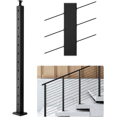 VEVOR kabelleuningpaal, 1067x50,8x50,8 mm, kabelleuningpaal voor trapleuningen met voorgeboorde gaten van 30°, roestvrij staal SUS304, voor leuningen en balustrades, zwart, 1JZLGZXHS106W3XAA001V0