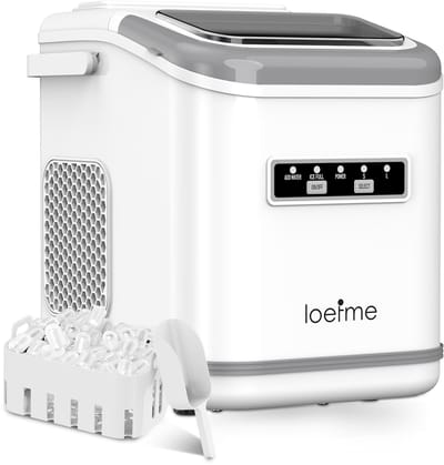 LOEFME IJsblokjesmachine – 1,4L – 12kg/24u – Bulletijs – Zelfreinigend – Draagbaar – Wit