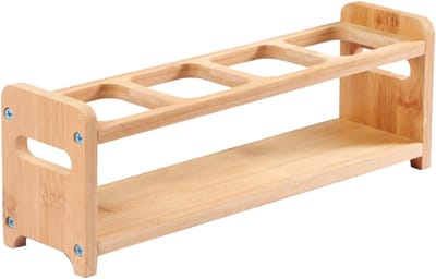 Houten olieflessenrek met 4 openingen, slank ontwerp, ideaal voor kruidenflessen, specerijen en bakbenodigdheden
