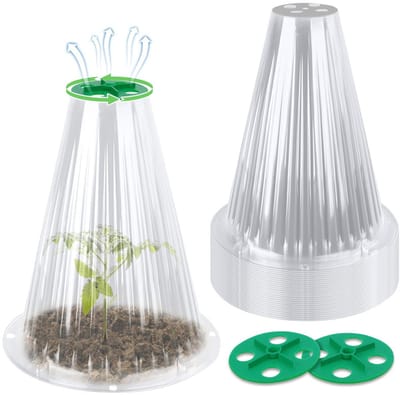 30 stuks - Plantenbeschermer met ademend ventiel - Tuinplantenhoes - Klokvormige plantenbeschermer - Zonnescherm voor zaailingen - Plantenhoes - Voor kleine groentezaailingen - 24*20cm - Transparant - Herbruikbaar - Met draaibaar ventilatieventiel