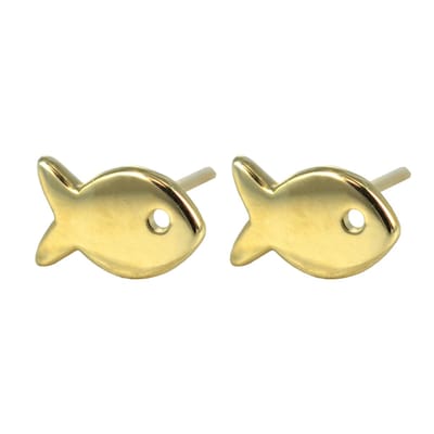 New Bling 9NBSAM-G200076 Gouden Oorknopjes - Dames - Vis - Glad - 6,4 x 4,4 mm - 14 Karaat - goud