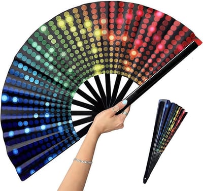 Dailygoods- Waaiers Groot - Inklapbaar - Holografisch - Festival - Regenboog - Lichtgewicht TPU met Bamboeribben - Handwaaier