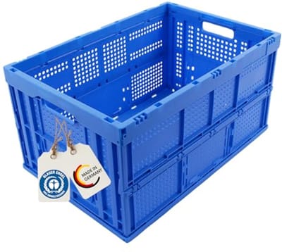 Opvouwbare Transportbox 64 Liter - Stabiliteit & Ruimtebesparend, 60 x 40 x 32 cm, Geschikt voor Boodschappen en Verhuizen
