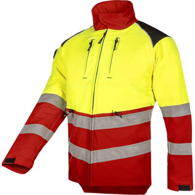SIP Protection Forest Pro-tect HV kettingzaagjas, EN 11393 klasse 1 design B + buikprotectie, EN ISO 20471 klasse 2 - Rood/Fluo Geel - S