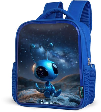 NoBoringSuitcases.com® - Rugzak blauw - Schooltas jongens - Blauw buitenaards wezentje onder sterrenhemel - Kinder rugtas jongen - Boekentas kind - Kinderrugzak voor school - Schoolrugzak