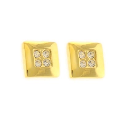 Behave - Oorknoppen vierkant goudkleur elegant met steentjes - 1 cm