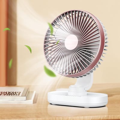 USB Tafelventilator, Draagbaar, Met 5000 mAh Accu, 4 Snelheden, Verstelbare Rotatie, Voor Huis, Bed, Kantoor, Reizen & Camping