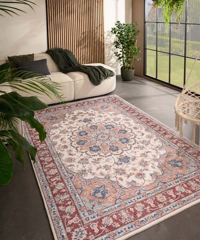 Vintage buitenkleed - Valenca Nova crème/rood 120x160